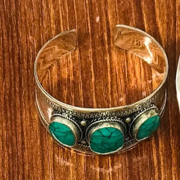 Single Tribal Stones Boho Cuff, Afghan Kuchi Ethnic Bracelet, Handmade Cuff - Picture 2 of 6